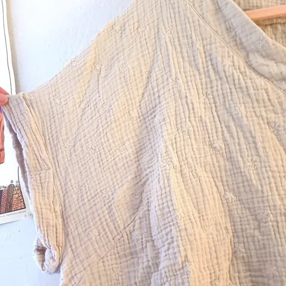 Belle Beach Kim Gravel Beige 3XL Short Sleeve Starfish Cotton Blouse - Picture 4 of 6